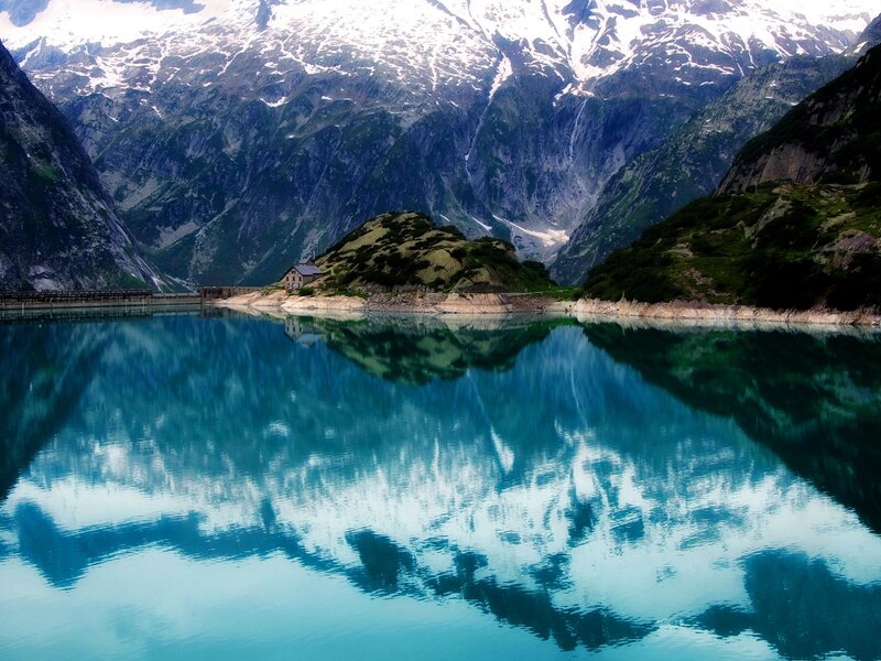 Mountain Lake Reflection — Blue, Serene, Photograph