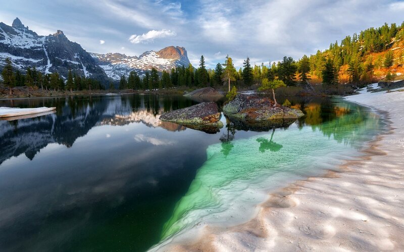 Mountain Lake Reflection — Blue, Serene, Spring, Photograph