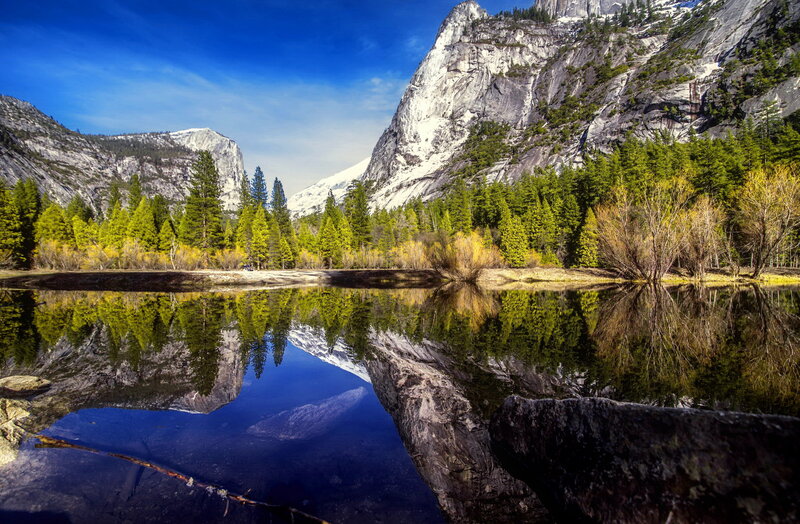 Mountain Lake Reflection — Blue, Serene, Spring