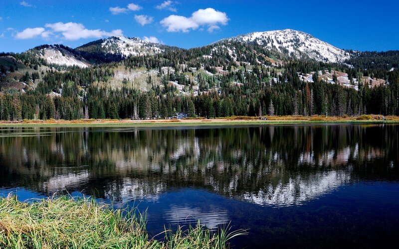 Mountain Lake Reflection — Blue, Serene, Summer, Photograph, Mountains, Forest