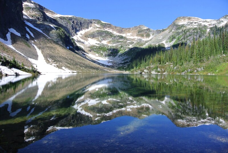 Mountain Lake Reflection — Blue, Serene, Summer, Photograph, Snow