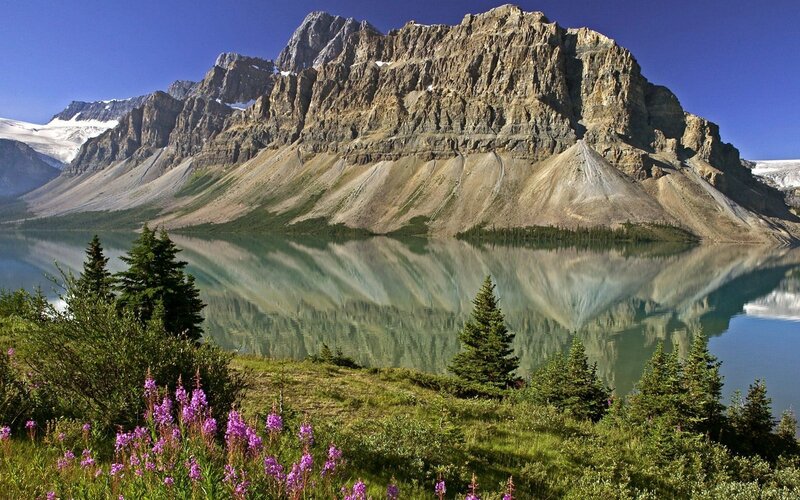 Mountain Lake Reflection — Blue, Serene, Summer, Photograph