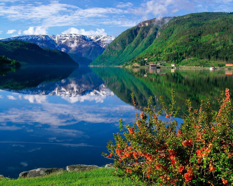 Mountain Lake Reflection — Blue, Serene, Summer