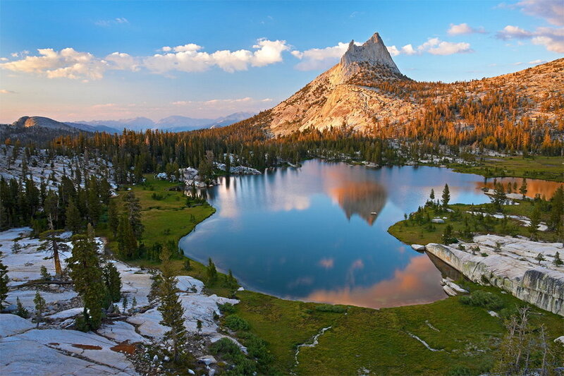 Mountain Lake Reflection — Blue, Serene, Sunset, Photograph, Forest