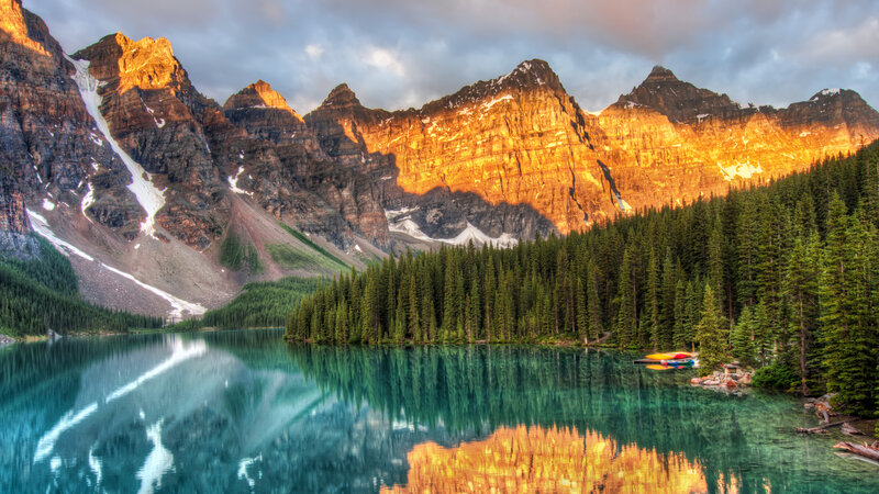 Mountain Lake Reflection — Blue, Serene, Sunset, Photograph, Forests