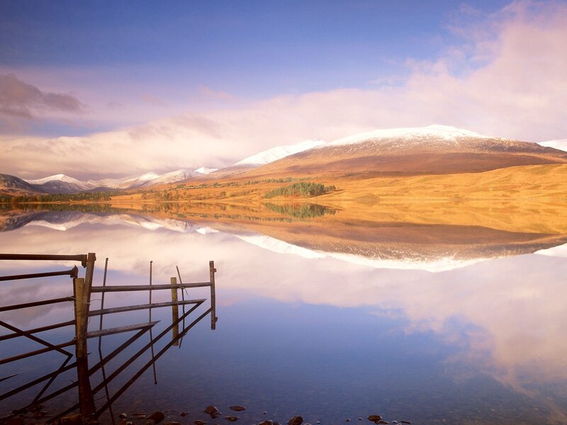 Mountain Lake Reflection — Blue, Serene, Sunset, Photograph, Mountains, Gate