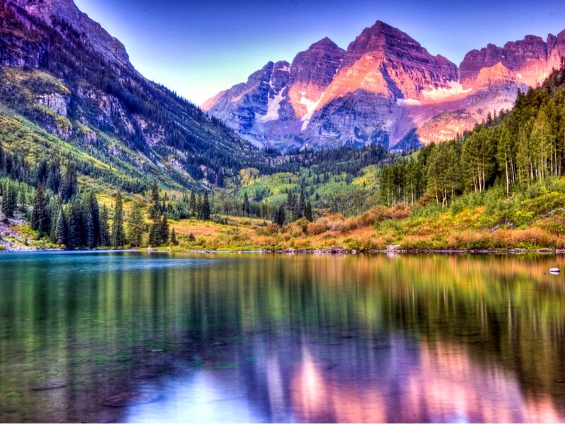 Mountain Lake Reflection — Blue, Serene, Sunset, Photograph, Mountains