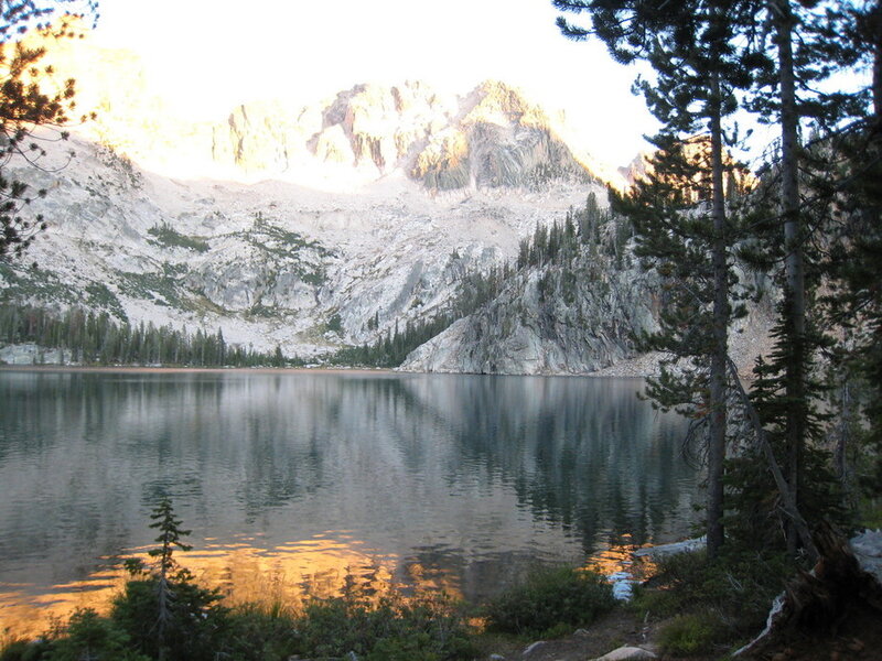 Mountain Lake Reflection — Blue, Serene, Sunset, Photograph, Trees, Mountains