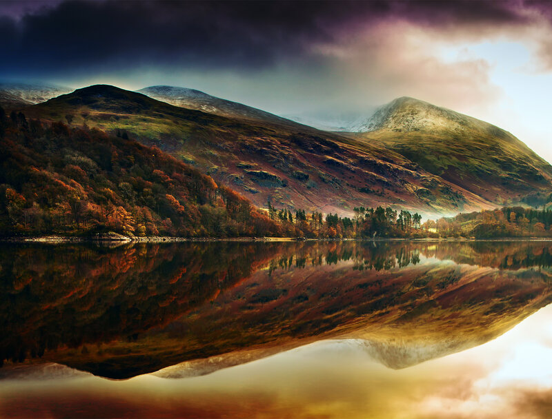 Mountain Lake Reflection — Brown, Dramatic, Autumn