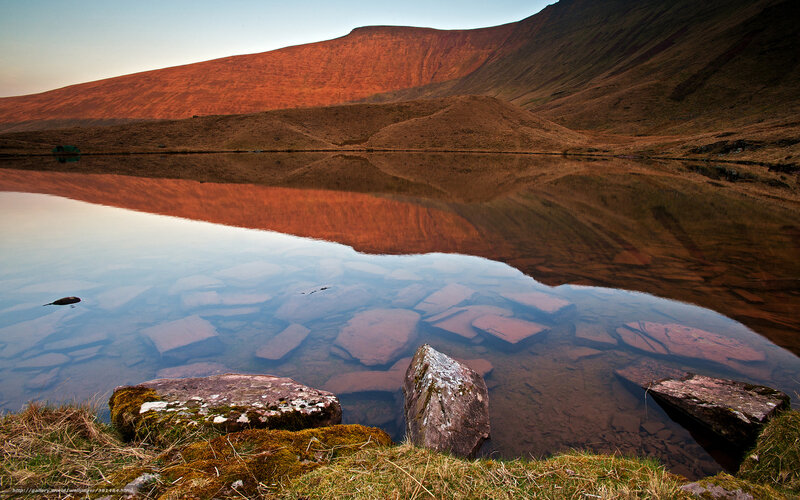 Mountain Lake Reflection — Brown, Serene, Sunset