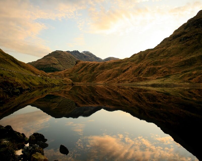 Mountain Lake Reflection — Brown, Serene