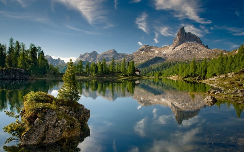 Mountain Lake Reflection — Cabin