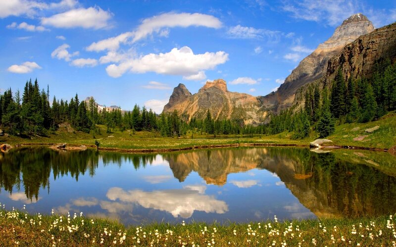Mountain Lake Reflection — Clouds, Brown