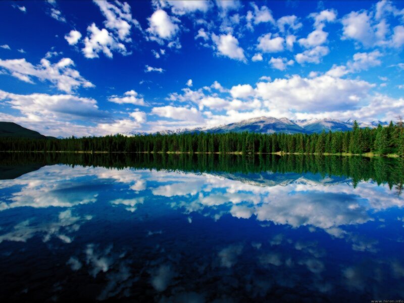 Mountain Lake Reflection — Clouds, Mountains