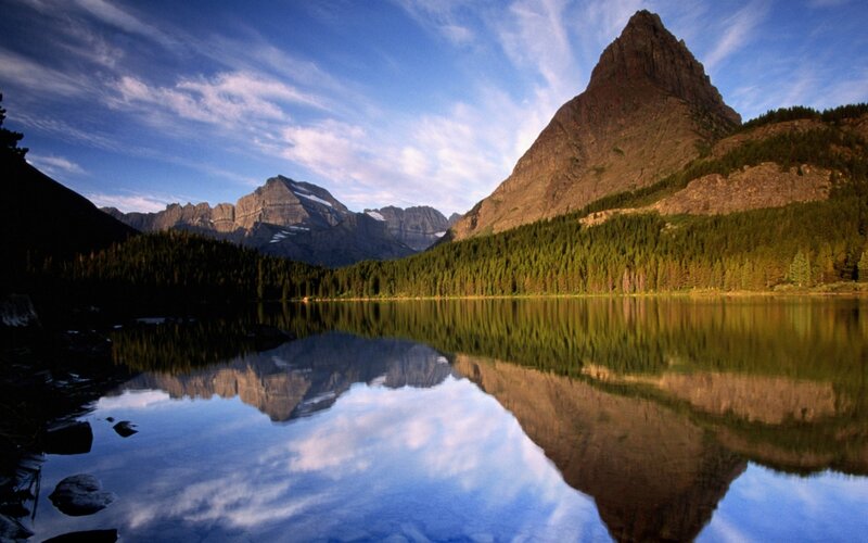 Mountain Lake Reflection — Forest, Brown