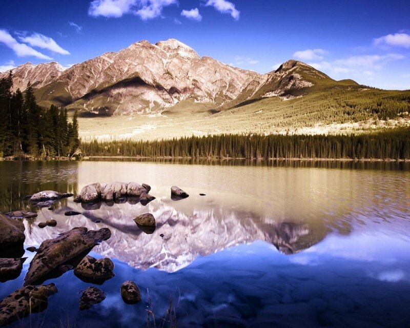 Mountain Lake Reflection — Forest, Rocks