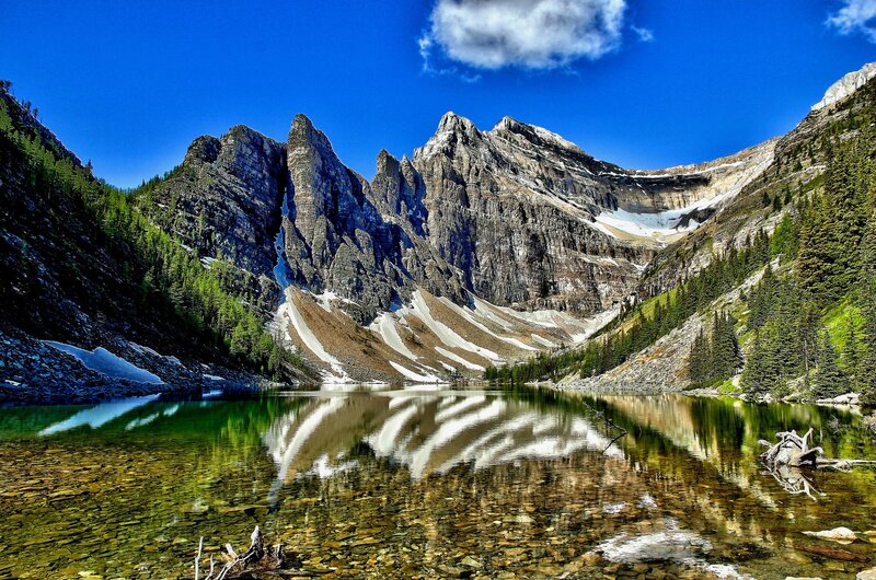 Mountain Lake Reflection — Forest, Snow