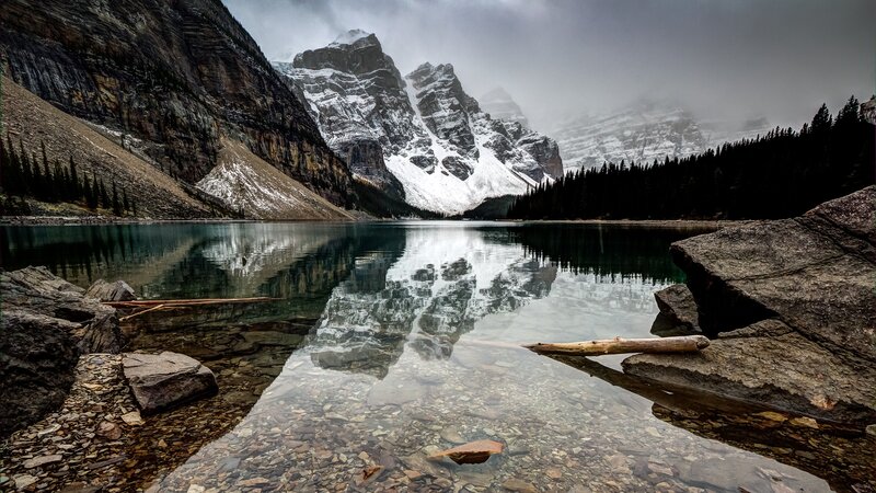 Mountain Lake Reflection — Gray, Serene, Photograph