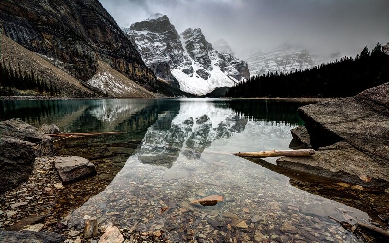 Mountain Lake Reflection — Gray, Serene