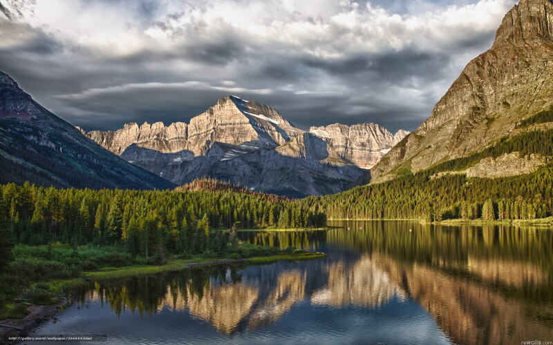 Mountain Lake Reflection — Green, Dramatic, Afternoon, Photograph, Forest, Clouds