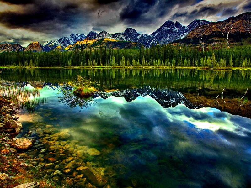 Mountain Lake Reflection — Green, Dramatic, Afternoon, Photograph, Forest
