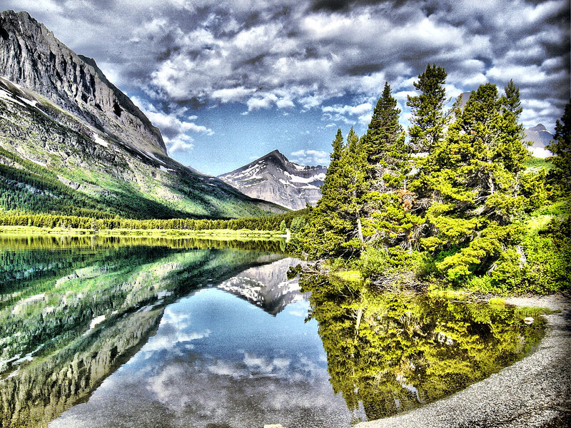 Mountain Lake Reflection — Green, Dramatic, Afternoon, Photograph, Trees
