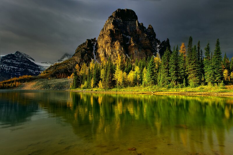Mountain Lake Reflection — Green, Dramatic, Autumn, Photograph, Forest