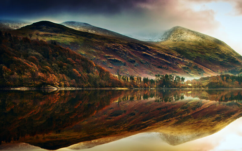 Mountain Lake Reflection — Green, Dramatic, Autumn, Photograph, Mountains