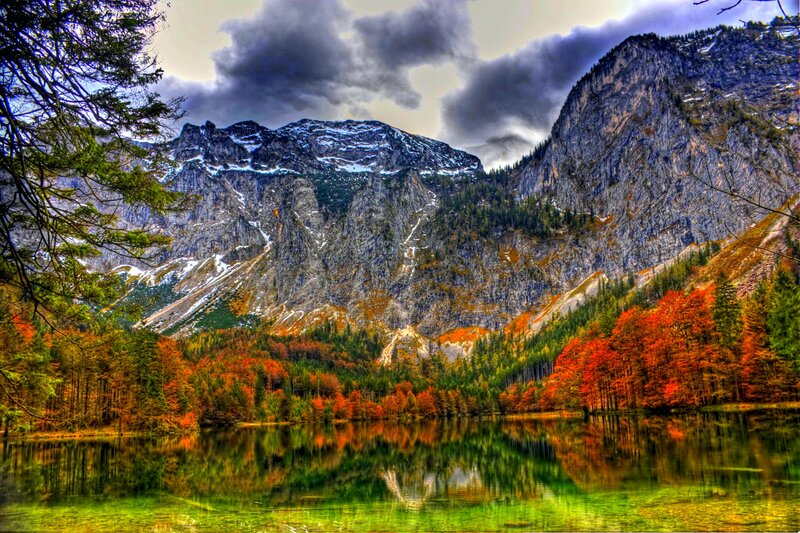 Mountain Lake Reflection — Green, Dramatic, Autumn