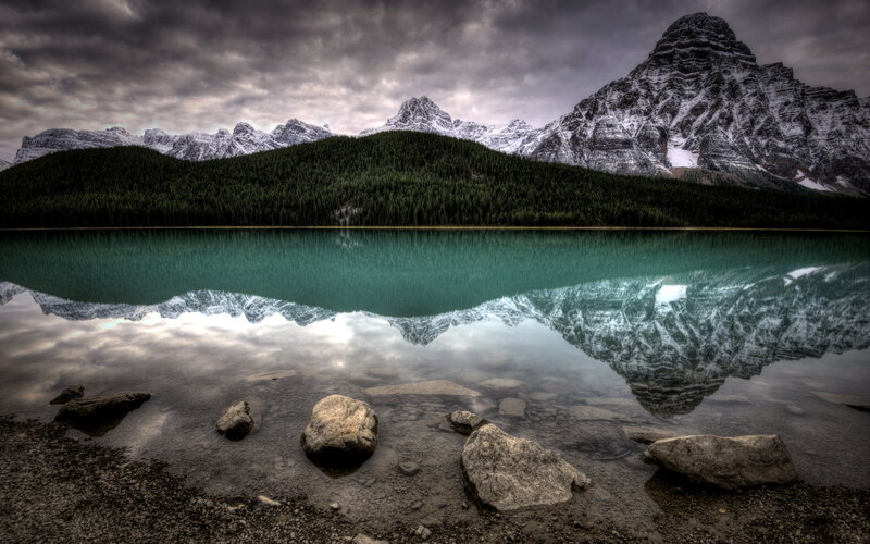 Mountain Lake Reflection — Green, Dramatic, Photograph, Mountains, Forest