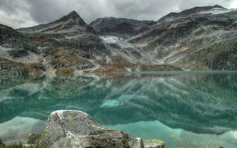 Mountain Lake Reflection — Green, Dramatic, Photograph, Mountains, Rock