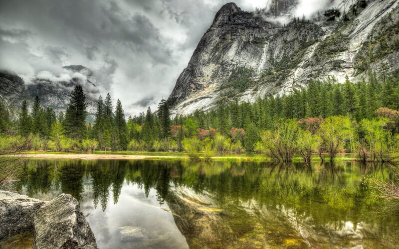 Mountain Lake Reflection — Green, Dramatic, Spring, Photograph, Trees