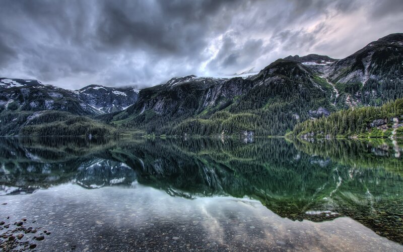 Mountain Lake Reflection — Green, Dramatic