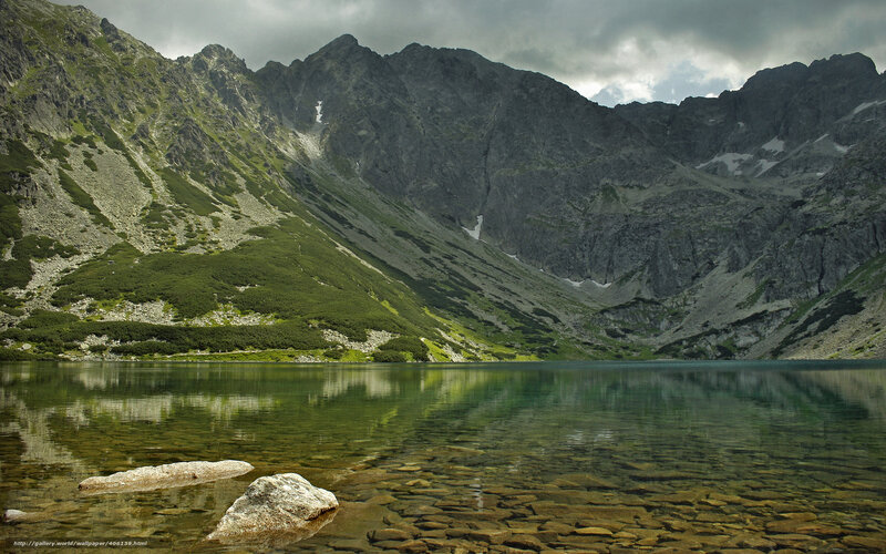 Mountain Lake Reflection — Green, Serene, Afternoon, Photograph, Mountains, Rocks