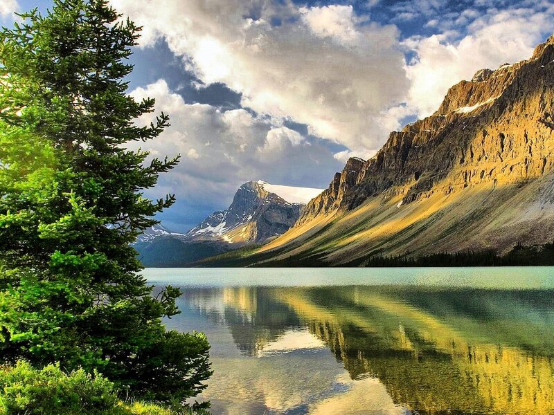 Mountain Lake Reflection — Green, Serene, Afternoon, Photograph, Pine Tree, Mountains