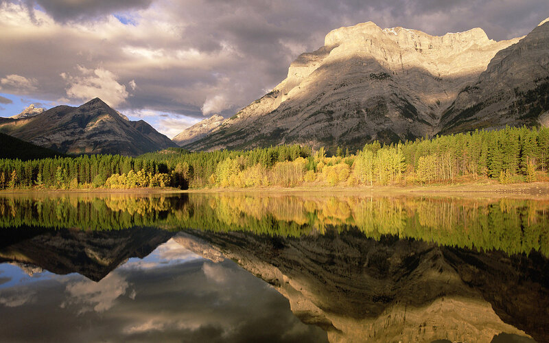 Mountain Lake Reflection — Green, Serene, Autumn, Photograph, Forest, Clouds