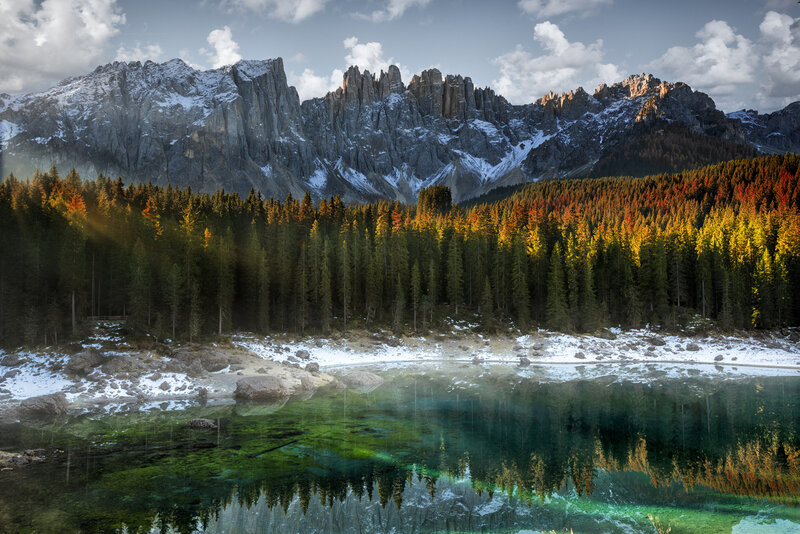Mountain Lake Reflection — Green, Serene, Autumn, Photograph, Forest