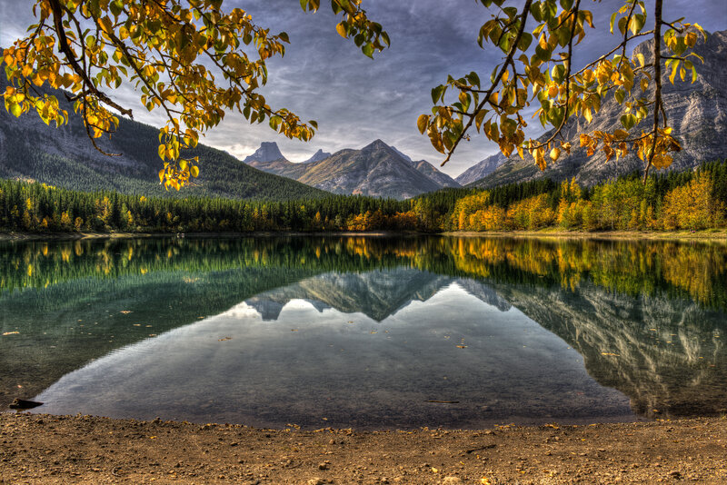 Mountain Lake Reflection — Green, Serene, Autumn, Photograph, Trees, Mountains, Fall Foliage