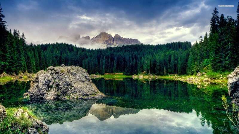 Mountain Lake Reflection — Green, Serene, Photograph, Forest