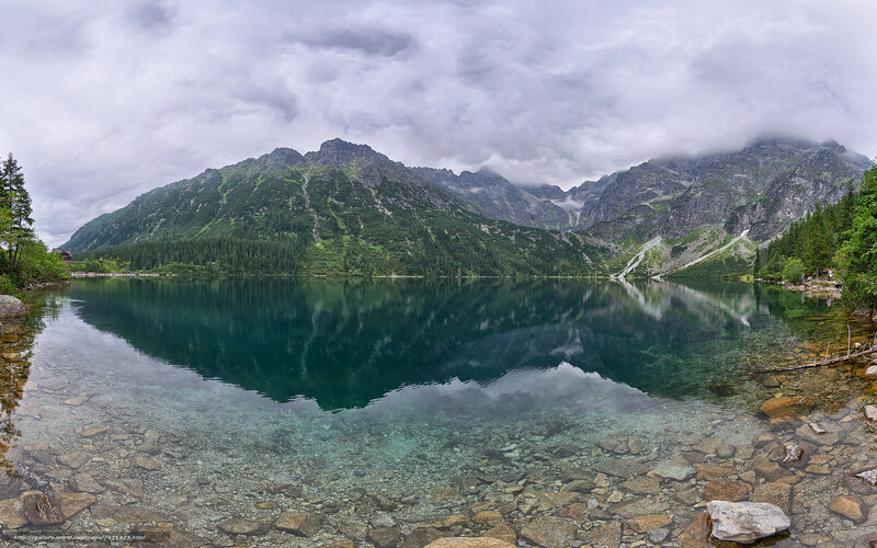 Mountain Lake Reflection — Green, Serene, Photograph, Mountains, Trees