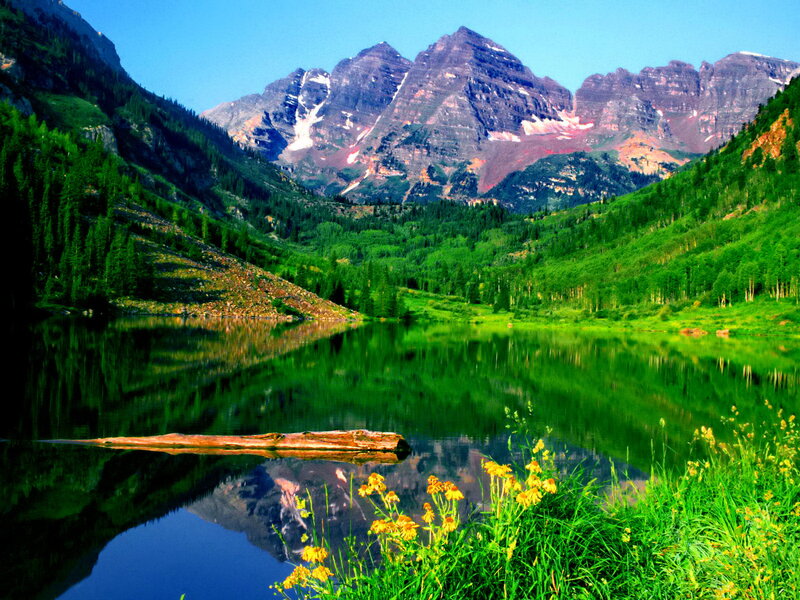 Mountain Lake Reflection — Green, Serene, Summer, Photograph, Mountains, Trees