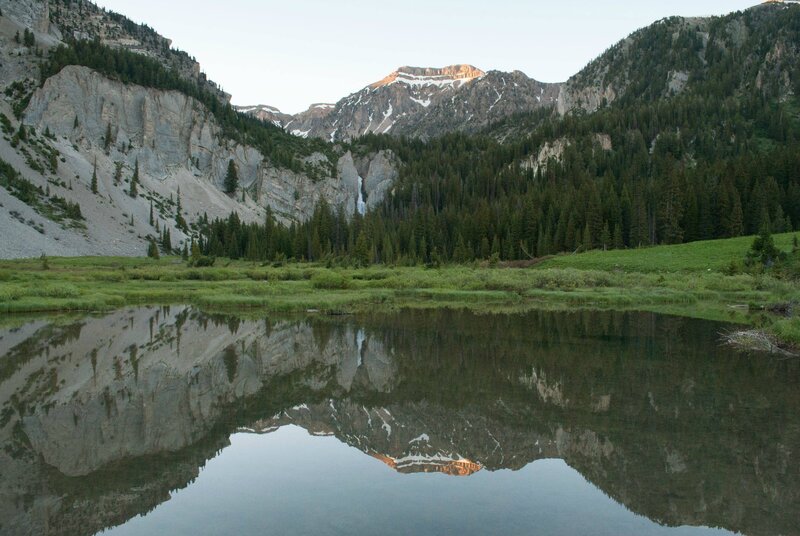 Mountain Lake Reflection — Green, Serene, Sunset, Photograph, Mountains, Forest