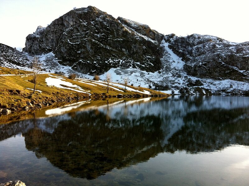 Mountain Lake Reflection — Green, Serene, Winter
