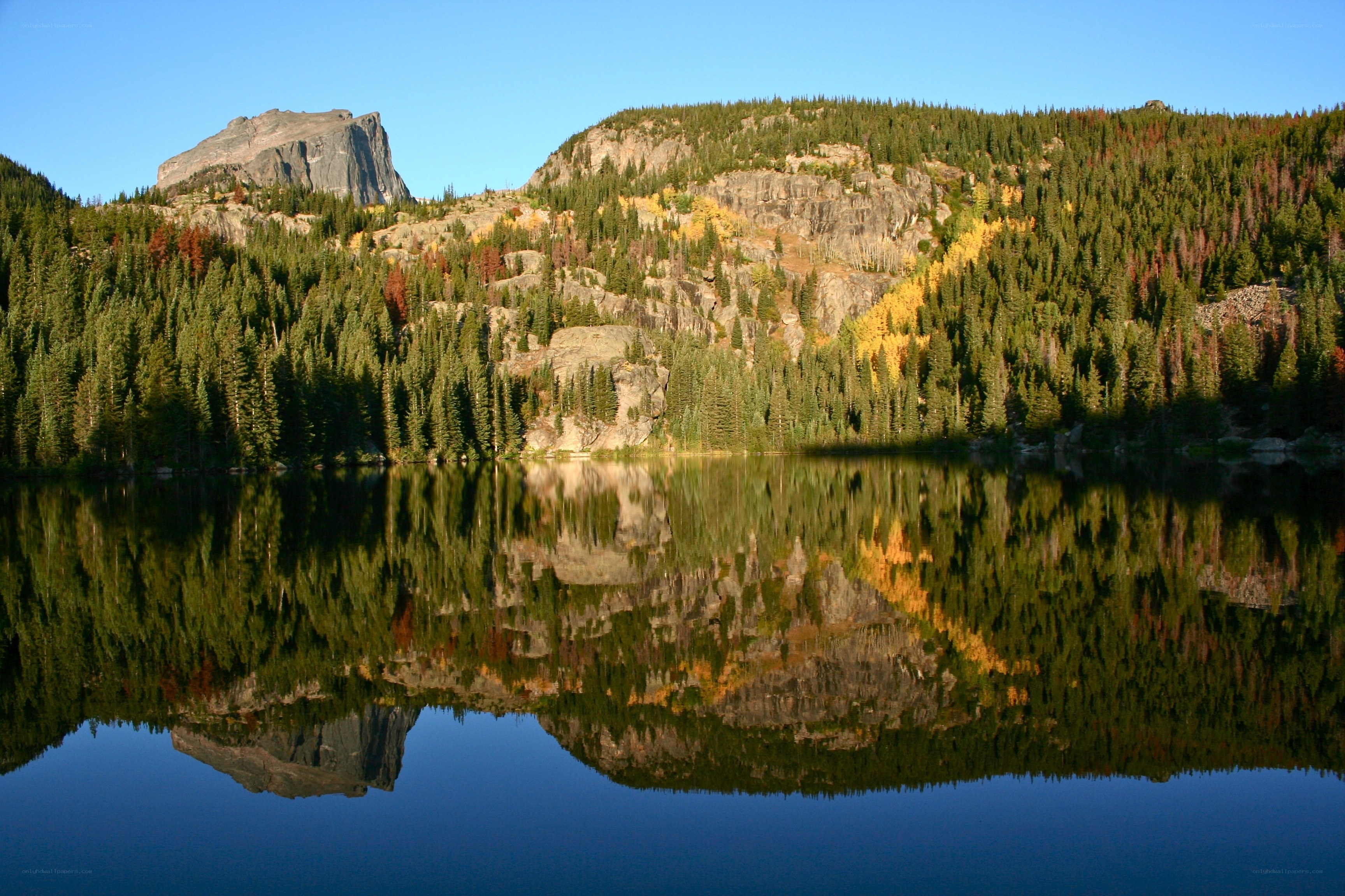 Mountain lake reflection in autumn