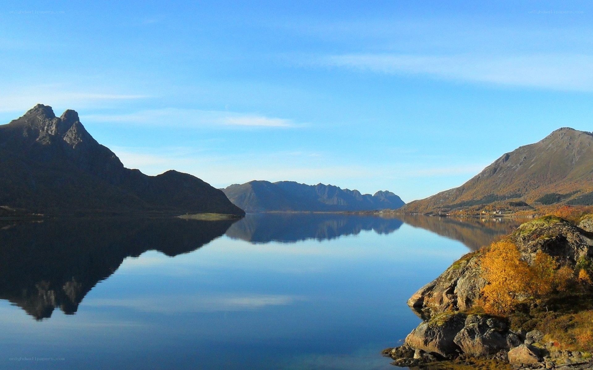 Mountain lake reflection in autumn