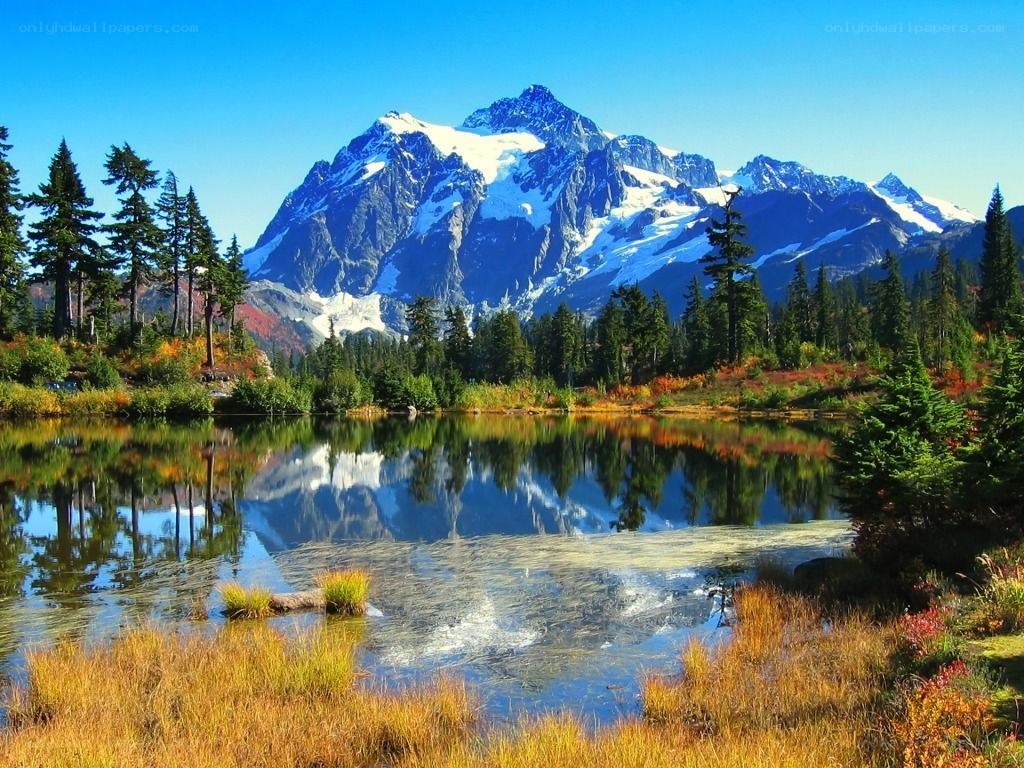Mountain lake reflection in autumn
