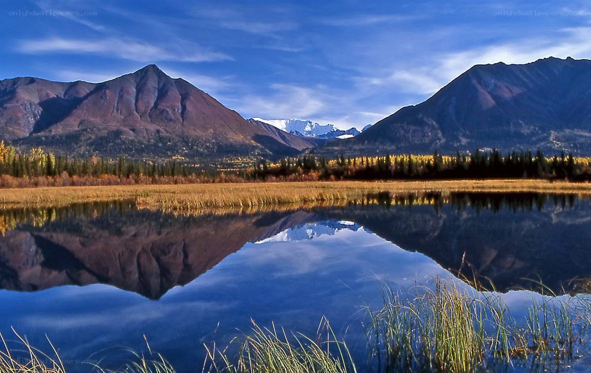 Mountain lake reflection in autumn