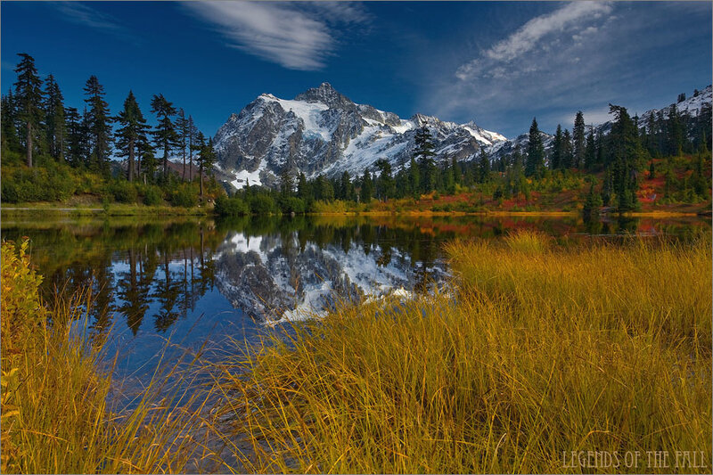 Mountain lake reflection in autumn