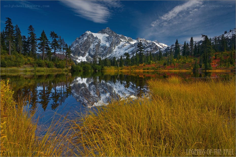 Mountain lake reflection in autumn