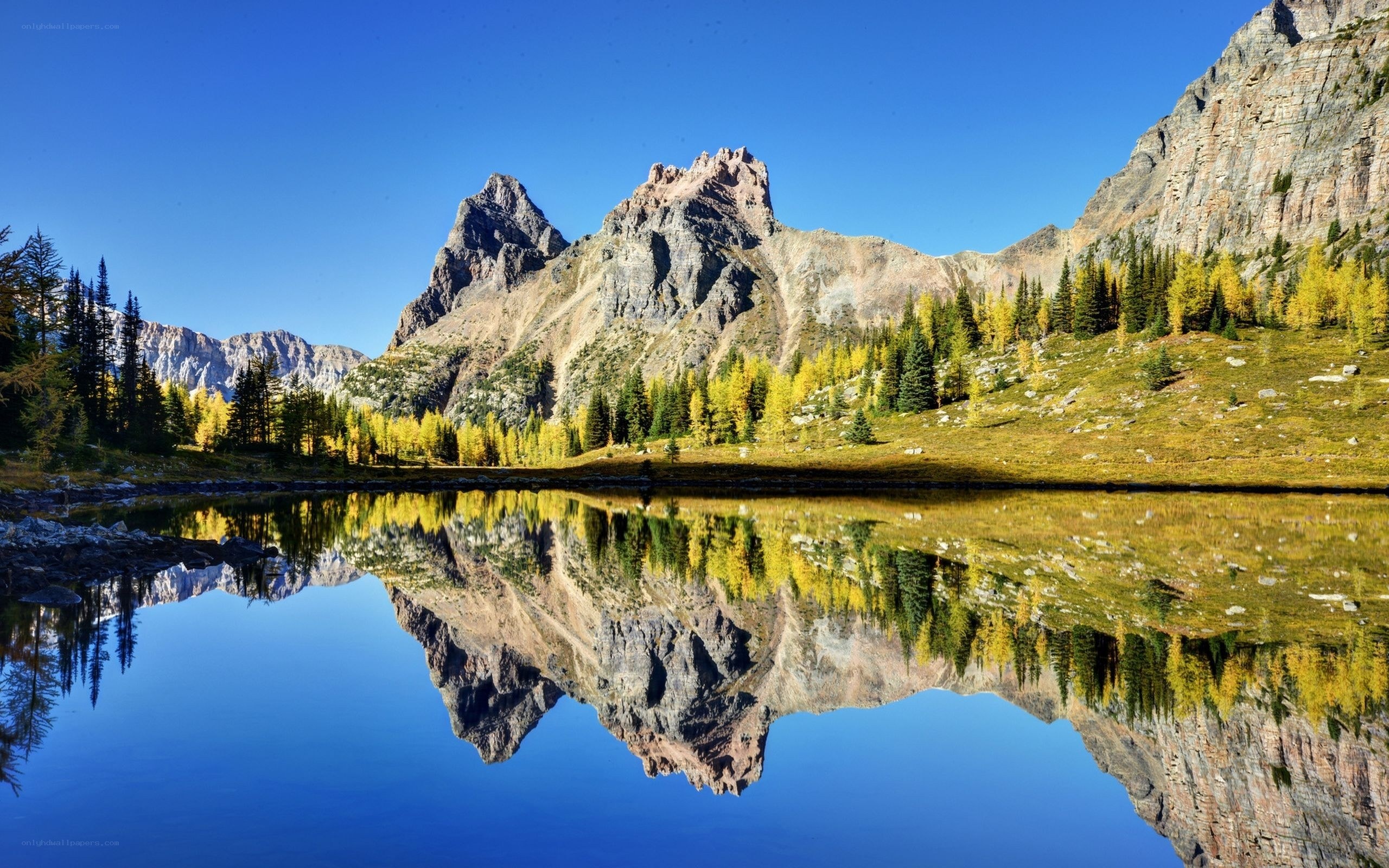 Mountain lake reflection in autumn